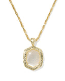 TIGER STRIPED DAPHNE SMALL LONG PENDANT NECKLACE GOLD NATURAL MOTHER OF PEARL