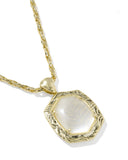 TIGER STRIPED DAPHNE SMALL LONG PENDANT NECKLACE GOLD NATURAL MOTHER OF PEARL