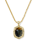 TIGER STRIPED DAPHNE PENDANT NECKLACE GOLD DARK BROWN HAWK'S EYE