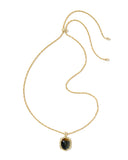 TIGER STRIPED DAPHNE PENDANT NECKLACE GOLD DARK BROWN HAWK'S EYE