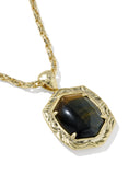TIGER STRIPED DAPHNE PENDANT NECKLACE GOLD DARK BROWN HAWK'S EYE