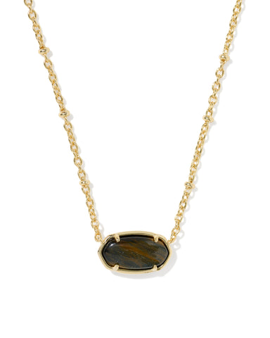TIGER STRIPED ELISA SHORT PENDANT NECKLACE GOLD DARK BROWN HAWKS EYE
