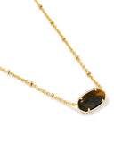 TIGER STRIPED ELISA SHORT PENDANT NECKLACE GOLD DARK BROWN HAWKS EYE