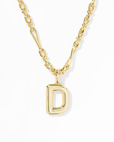 BUBBLE LETTER D SHORT PENDANT NECKLACE GOLD