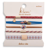 "Dolce Vita" Floral Glass Beads with Gold Accents Hair Tie Bracelets