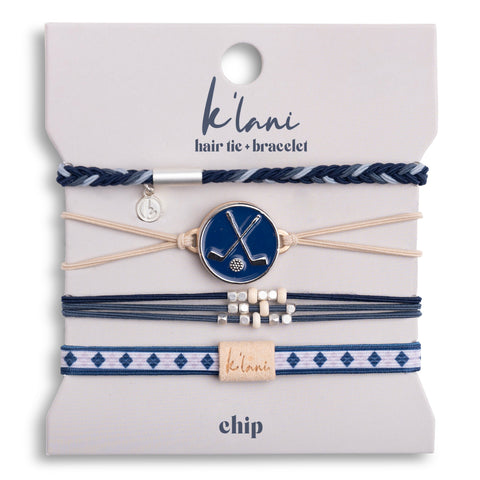 "Chip" Blue & Cream Hair Tie Bracelets with Removable Ball Marker