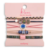 "Mahjong" Themed in Pink, Green & Blue with Lotus & Tile Accent Hair Tie Bracelets