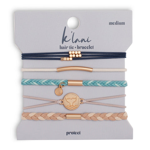 "Protect" Beachy Blues & Sands with Whale Charm Hair Tie Bracelets