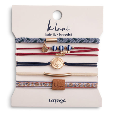 "Voyage" Classic Nautical Navy, Red & Gold with Anchor Accents Hair Tie Bracelets
