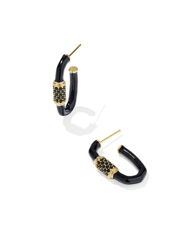 EMERY ENAMEL HOOP EARRINGS GOLD BLACK MIX
