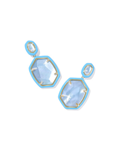 DAPHNE ENAMEL FRAME DROP EARRINGS GOLD PERIWINKLE ILLUSION