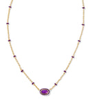 MINI ELISA ENAMEL FRAME SHORT PENDANT NECKLACE GOLD PURPLE MOTHER OF PEARL