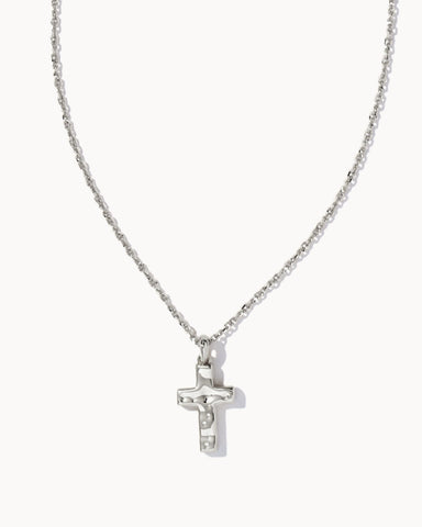 CROSS PENDANT NECKLACE RHODIUM METAL