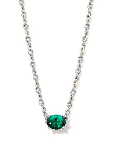 CAILIN CRYSTAL PENDANT NECKLACE SILVER GREEN CRYSTAL