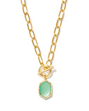 DAPHNE LINK AND CHAIN NECKLACE GOLD LIGHT GREEN MOTHER OF PEARL