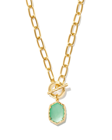 DAPHNE LINK AND CHAIN NECKLACE GOLD LIGHT GREEN MOTHER OF PEARL