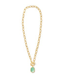 DAPHNE LINK AND CHAIN NECKLACE GOLD LIGHT GREEN MOTHER OF PEARL