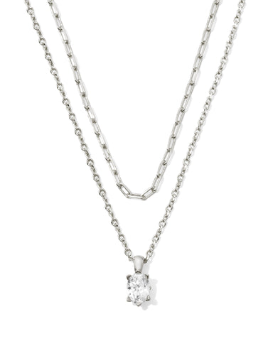 CAILIN MULTI STRAND NECKLACE SILVER WHITE CRYSTAL
