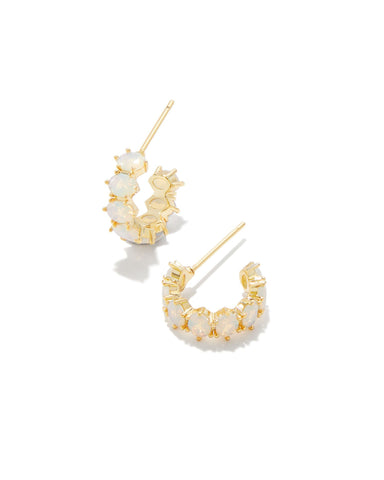 CAILIN CRYSTAL HUGGIE EARRINGS GOLD WHITE IRIDESCENT CRYSTAL