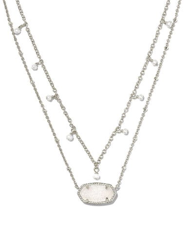 ELISA PEARL MULTI STRAND NECKLACE SILVER IRIDESCENT DRUSY