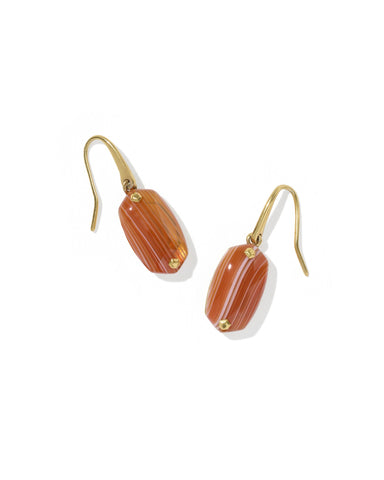 LEE RIVETED DROP EARRINGS VINTAGE GOLD ORANGE BANDED AGATE