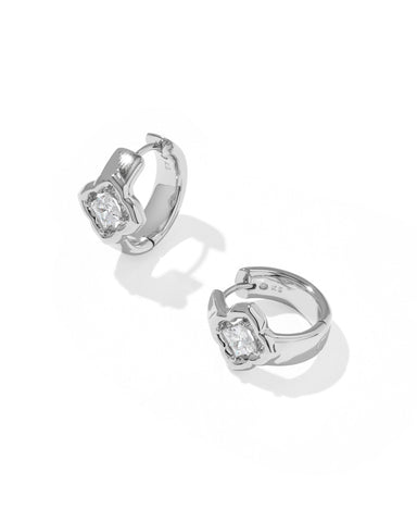 MALLORY CRYSTAL HUGGIE EARRINGS SILVER WHITE CZ