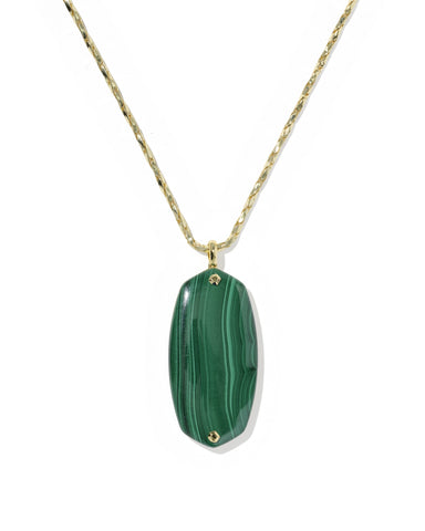 DANIELLE RIVETED LONG PENDANT NECKLACE GOLD GREEN MALACHITE