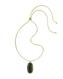 DANIELLE RIVETED LONG PENDANT NECKLACE GOLD DARK BROWN HAWK'S EYE