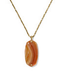 DANIELLE RIVETED LONG PENDANT NECKLACE VINTAGE GOLD ORANGE BANDED AGATE