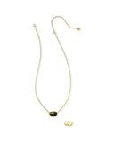 ELISA RIVETED SHORT PENDANT NECKLACE GOLD DARK BROWN HAWK'S EYE