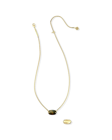 ELISA RIVETED SHORT PENDANT NECKLACE GOLD DARK BROWN HAWK'S EYE