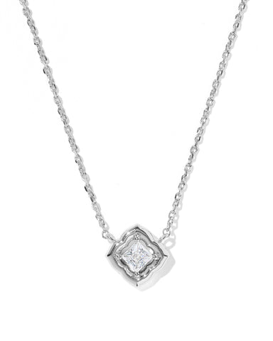 MALLORY CRYSTAL SHORT PENDANT NECKLACE SILVER WHITE CZ