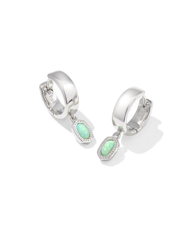 MINI ELLIE WIDE HUGGIE EARRINGS SILVER GREEN LAB GROWN OPAL