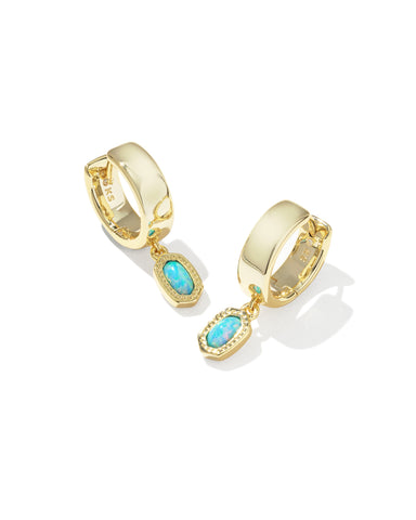 MINI ELLIE WIDE HUGGIE EARRINGS GOLD BLUE LAB GROWN OPAL