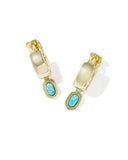 MINI ELLIE WIDE HUGGIE EARRINGS GOLD BLUE LAB GROWN OPAL