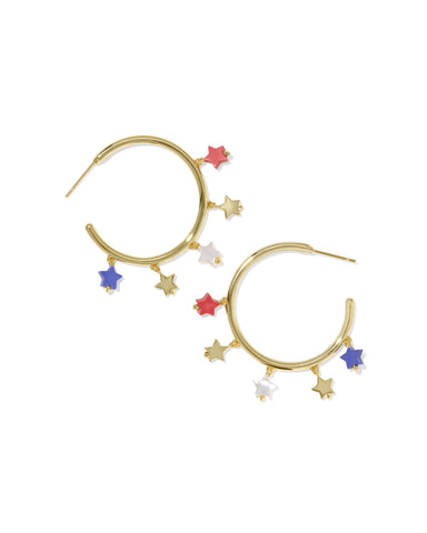 CAMILA HOOP EARRINGS GOLD RED WHITE BLUE MIX