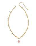 ADRIANA SCALLOP FRAME MULTI STRAND NECKLACE GOLD LIGHT PINK IRIDESCENT ABALONE