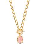 DAPHNE LINK AND CHAIN NECKLACE GOLD LIGHT PINK IRIDESCENT ABALONE
