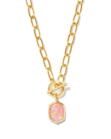 DAPHNE LINK AND CHAIN NECKLACE GOLD LIGHT PINK IRIDESCENT ABALONE