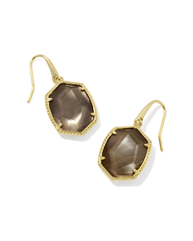 DAPHNE FRAME DROP EARRINGS GOLD TAUPE MOTHER OF PEARL