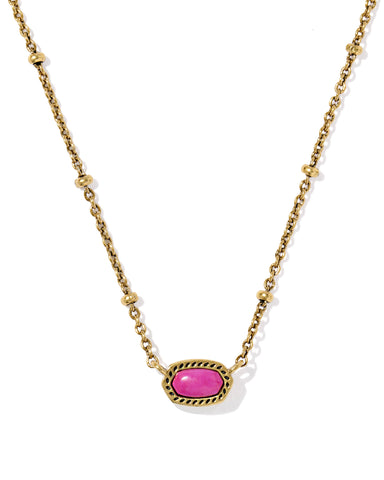 MINI ELISA SATELLITE SHORT PENDANT NECKLACE VINTAGE GOLD DARK FUCHSIA VARIEGATED MAGNESITE
