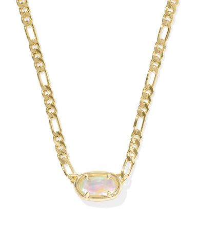 ELISA FIGARO CHAIN SHORT PENDANT NECKLACE GOLD IRIDESCENT ABALONE