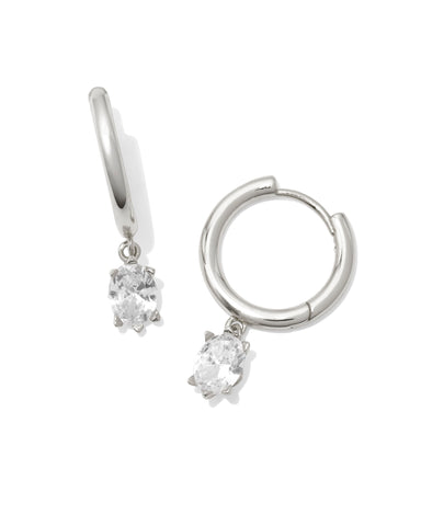 CAILIN SINGLE STONE HUGGIE RHODIUM WHITE CRYSTAL