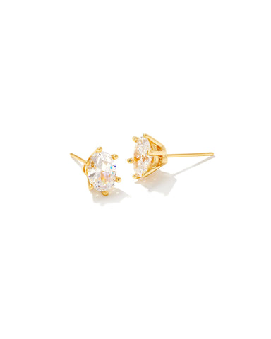CAILIN CRYSTAL STUD EARRINGS GOLD METAL WHITE CZ