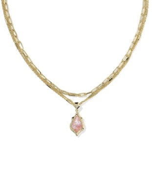 ADRIANA SCALLOP FRAME MULTI STRAND NECKLACE GOLD LIGHT PINK IRIDESCENT ABALONE