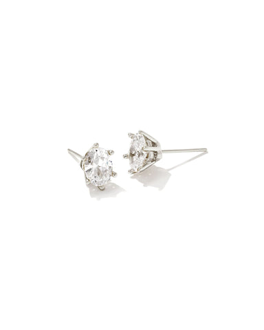 CAILIN CRYSTAL STUD EARRINGS RHODIUM METAL WHITE CZ
