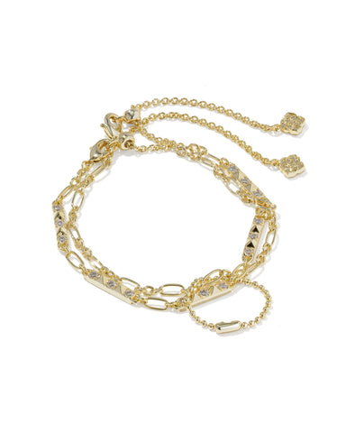 FATE SET OF 2 DELICATE CHAIN BRACELETS GOLD WHITE CZ