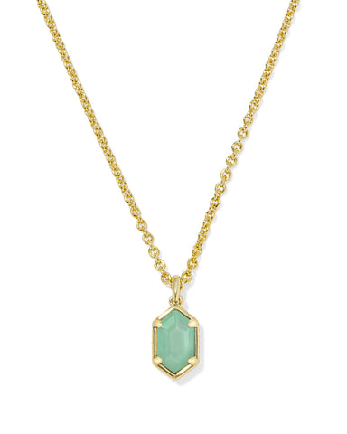 HALLIE SHORT PENDANT NECKLACE GOLD MINT GREEN WATERCOLOR ILLUSION
