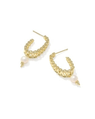 GABRIELLA PEARL HOOP EARRINGS GOLD