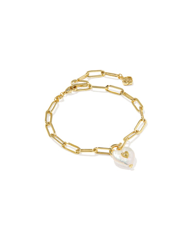 SASHA HEART DELICATE CHAIN BRACELET GOLD FRESHWATER CULTURED PEARL